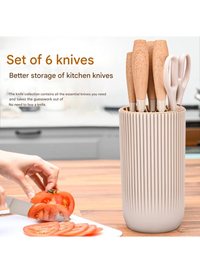 6-Piece Professional Kitchen Knife Set with Universal Knife Block – Chef, Japanese & Utility Knives, Kitchen Scissors, Non-Stick Blades & Ergonomic Handles – Stainless Steel, Khaki - Image 2