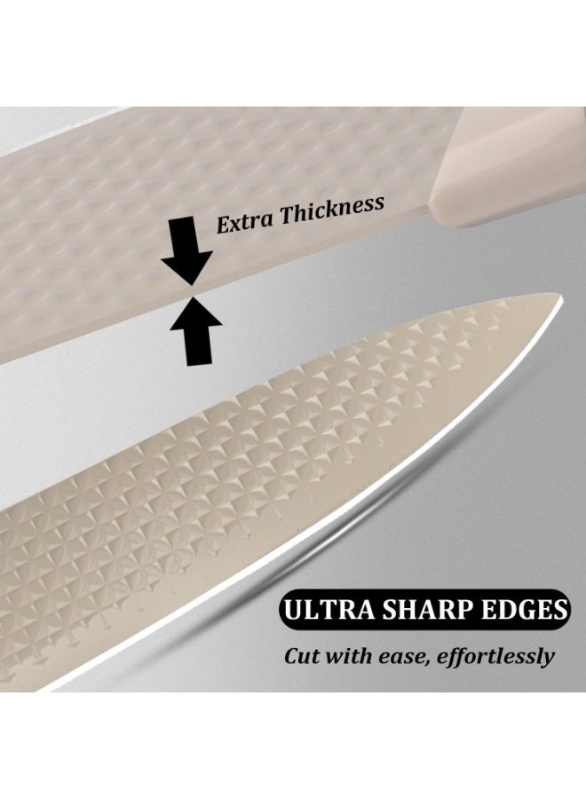 6-Piece Professional Kitchen Knife Set with Universal Knife Block – Chef, Japanese & Utility Knives, Kitchen Scissors, Non-Stick Blades & Ergonomic Handles – Stainless Steel, Khaki - Image 3