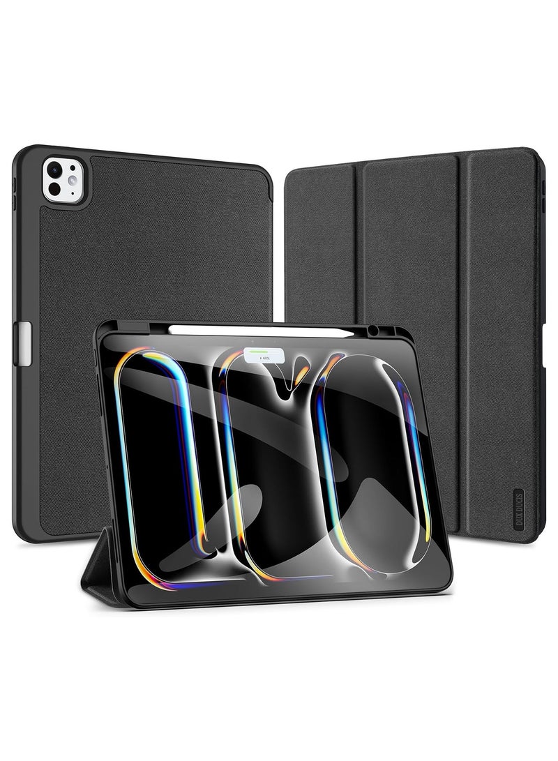 عام حالة متوافق مع باد برو 13 (2024) 7 الجنرال 13.0 " ، الفاخرة بو الجلود ثلاثي أضعاف فليب حالة المدمج في حامل القلم الرصاص للصدمات واقية قذيفة مع السيارات ويك / النوم - Image 1