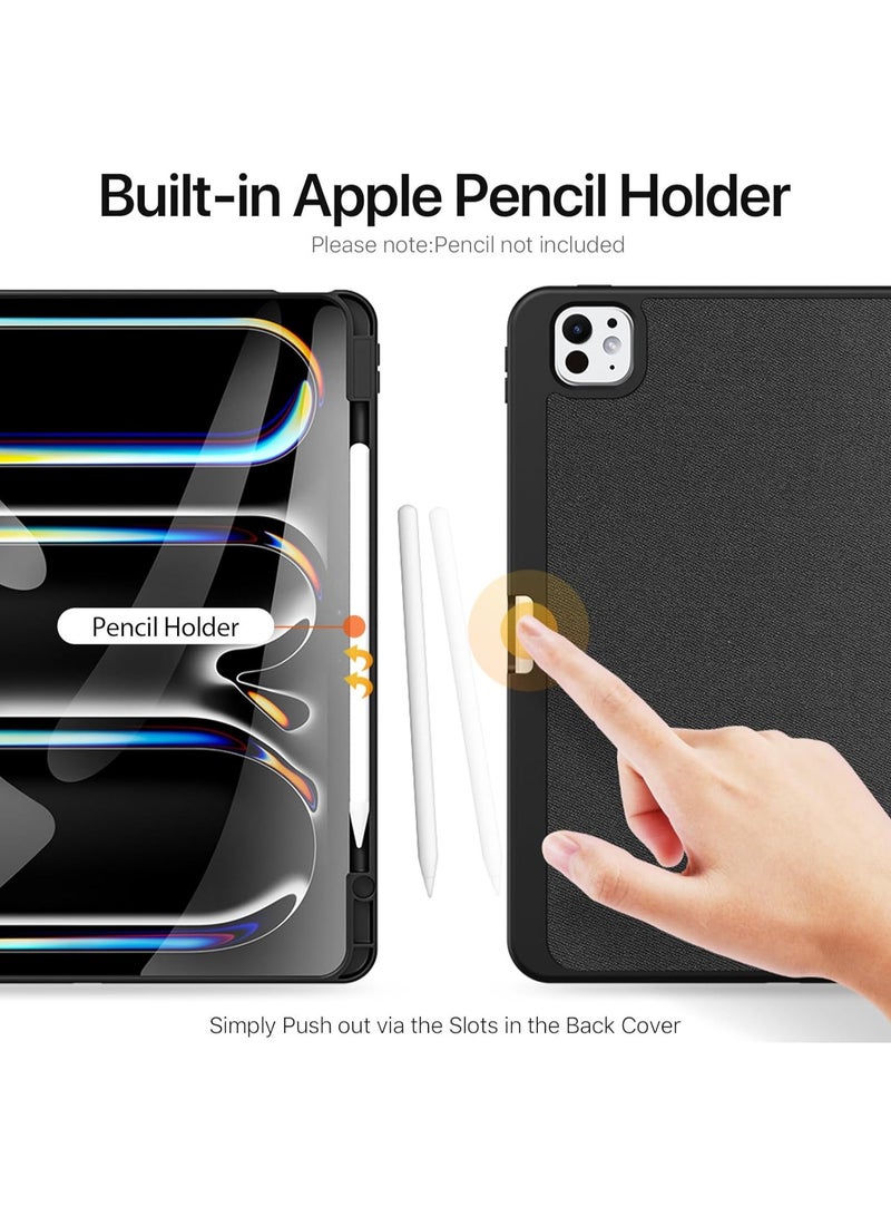 عام حالة متوافق مع باد برو 13 (2024) 7 الجنرال 13.0 " ، الفاخرة بو الجلود ثلاثي أضعاف فليب حالة المدمج في حامل القلم الرصاص للصدمات واقية قذيفة مع السيارات ويك / النوم - Image 2