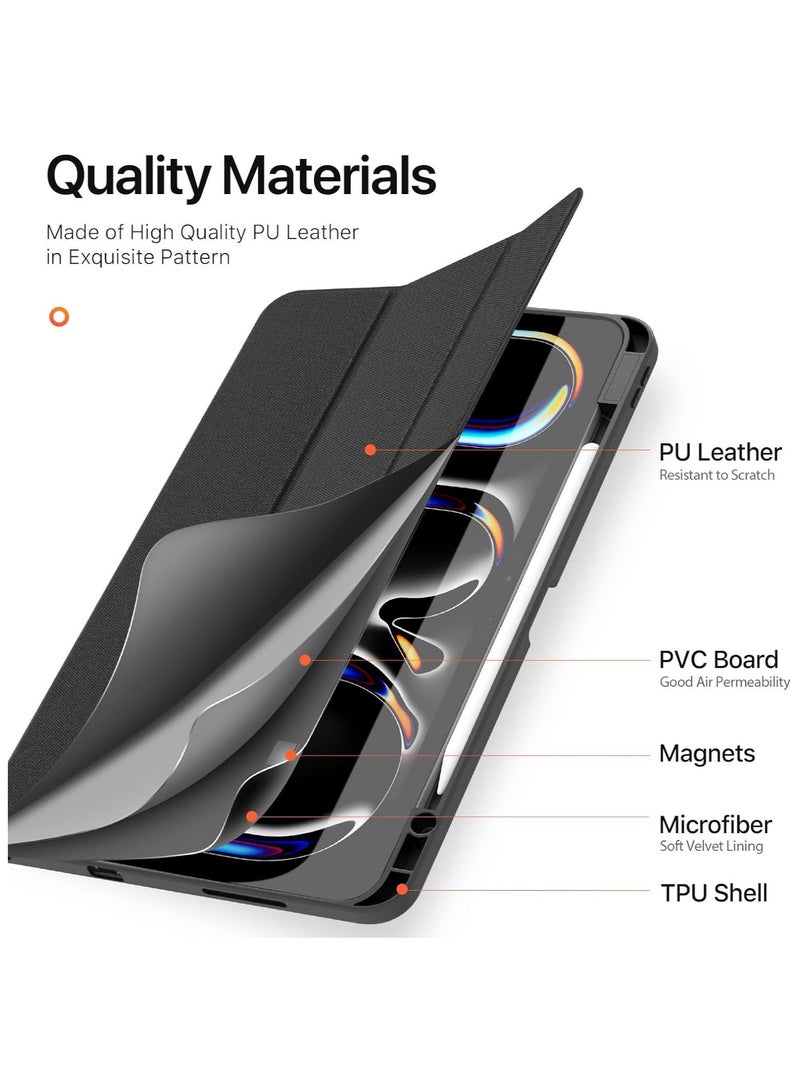 عام حالة متوافق مع باد برو 13 (2024) 7 الجنرال 13.0 " ، الفاخرة بو الجلود ثلاثي أضعاف فليب حالة المدمج في حامل القلم الرصاص للصدمات واقية قذيفة مع السيارات ويك / النوم - Image 5