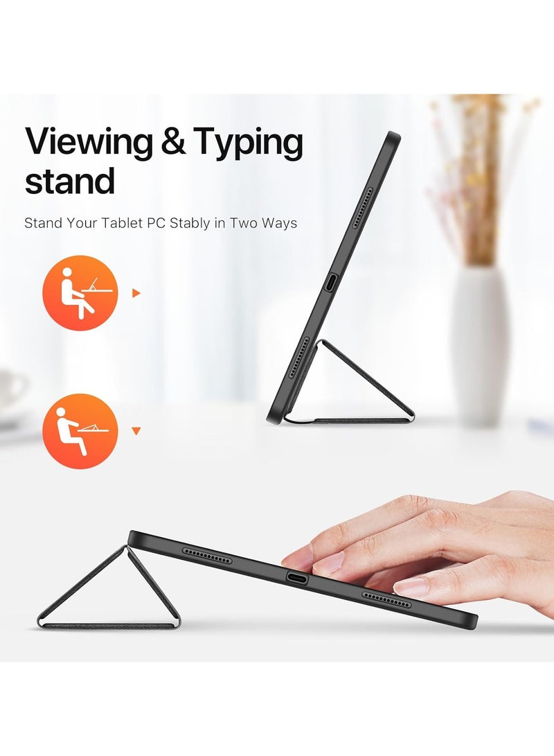 عام حالة متوافق مع باد برو 13 (2024) 7 الجنرال 13.0 " ، الفاخرة بو الجلود ثلاثي أضعاف فليب حالة المدمج في حامل القلم الرصاص للصدمات واقية قذيفة مع السيارات ويك / النوم - Image 3