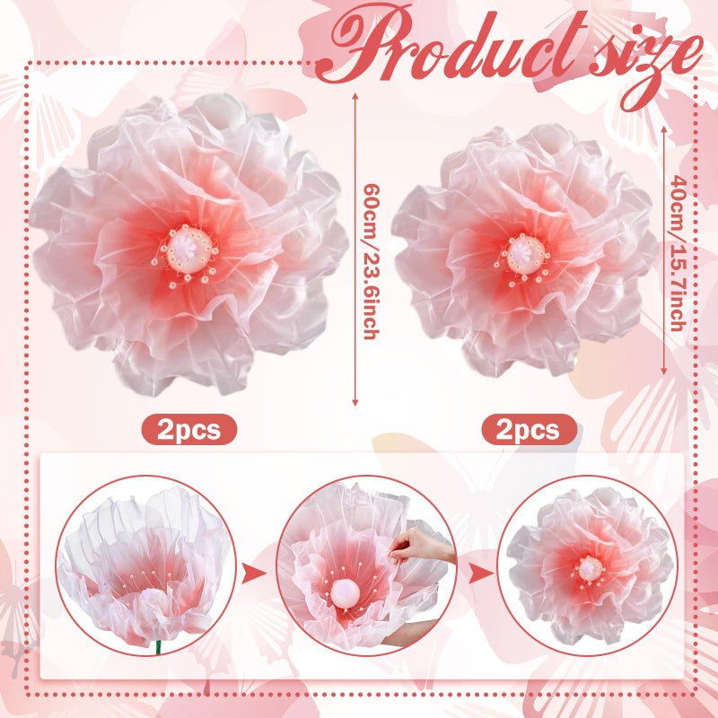 FineCheer 4 Pcs Wedding Giant Flowers Decorations 24 Inch 16 Inch 3D Large Silk Flowers Artificial Faux Floral Backdrop for Wedding Graduation Bridal Shower Birthday Party Supplies(Pink Gradient) - Image 2