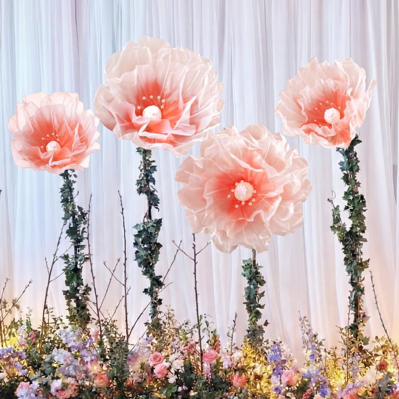 FineCheer 4 Pcs Wedding Giant Flowers Decorations 24 Inch 16 Inch 3D Large Silk Flowers Artificial Faux Floral Backdrop for Wedding Graduation Bridal Shower Birthday Party Supplies(Pink Gradient) - Image 4
