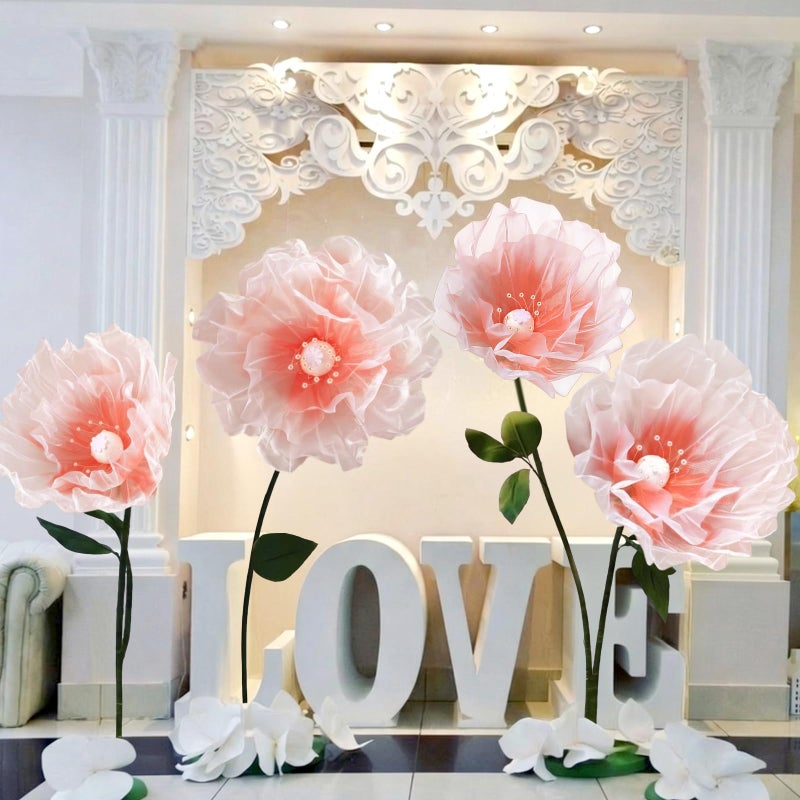 FineCheer 4 Pcs Wedding Giant Flowers Decorations 24 Inch 16 Inch 3D Large Silk Flowers Artificial Faux Floral Backdrop for Wedding Graduation Bridal Shower Birthday Party Supplies(Pink Gradient) - Image 1