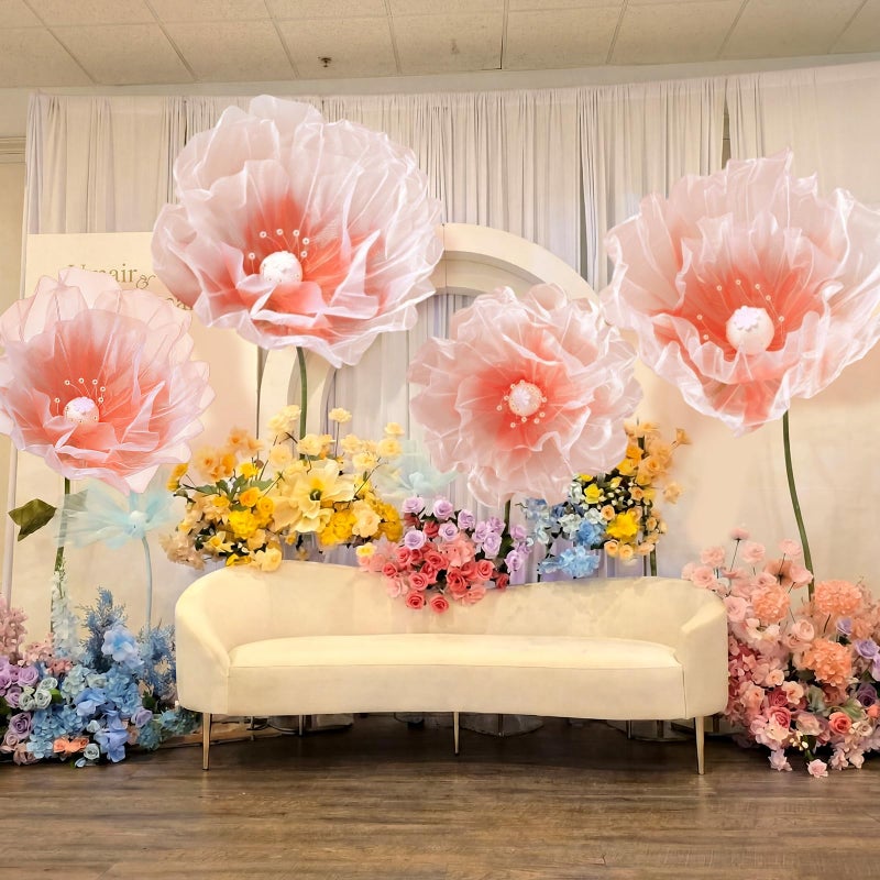 FineCheer 4 Pcs Wedding Giant Flowers Decorations 24 Inch 16 Inch 3D Large Silk Flowers Artificial Faux Floral Backdrop for Wedding Graduation Bridal Shower Birthday Party Supplies(Pink Gradient) - Image 3