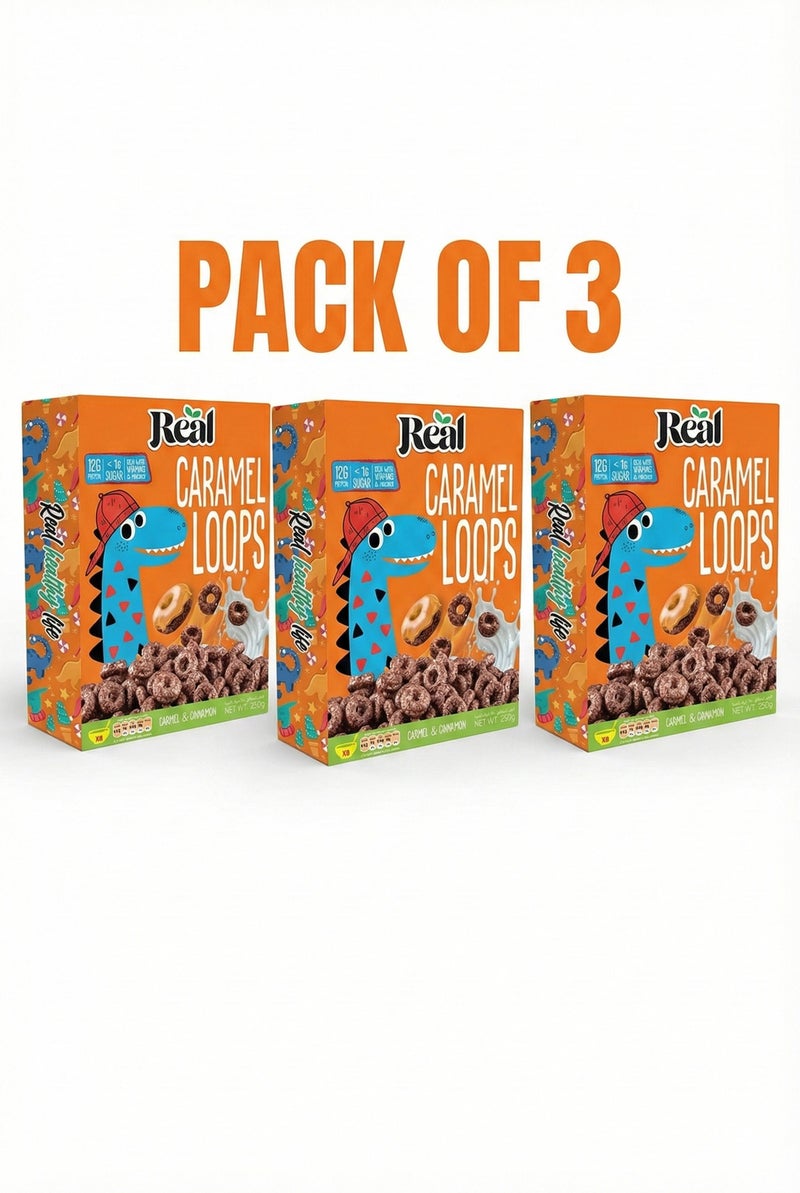 Real Flakes Caramel Loops – Crunchy Caramel Cinnamon Cereal, Less Sugar, 250g (pack Of 3) - Image 1
