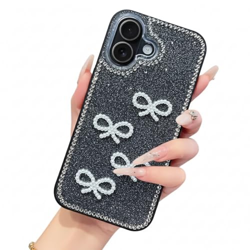 DIZORO Compatible for iPhone 16 Plus Cover 6.7, Luxury Diamond Cute with Bow Glitter Bling Case with Full Camera Protection Shockproof PC+TPU Glossy Shiny Back Cover Case for Girls Women (Black) - Image 1