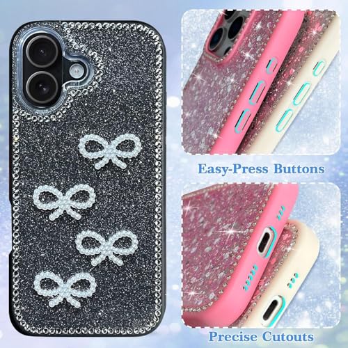 DIZORO Compatible for iPhone 16 Plus Cover 6.7, Luxury Diamond Cute with Bow Glitter Bling Case with Full Camera Protection Shockproof PC+TPU Glossy Shiny Back Cover Case for Girls Women (Black) - Image 4
