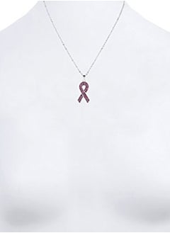 Brass Cancer Awareness Pave Pendant Necklace Silver/Purple
