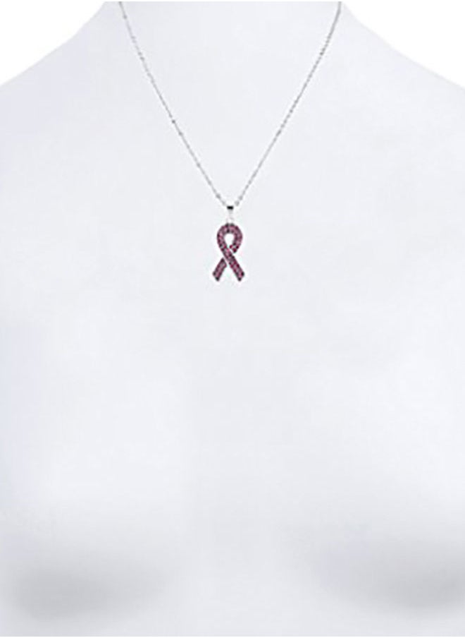 NIBEMINENT - Brass Cancer Awareness Pave Pendant Necklace Silver/Purple - Image 1
