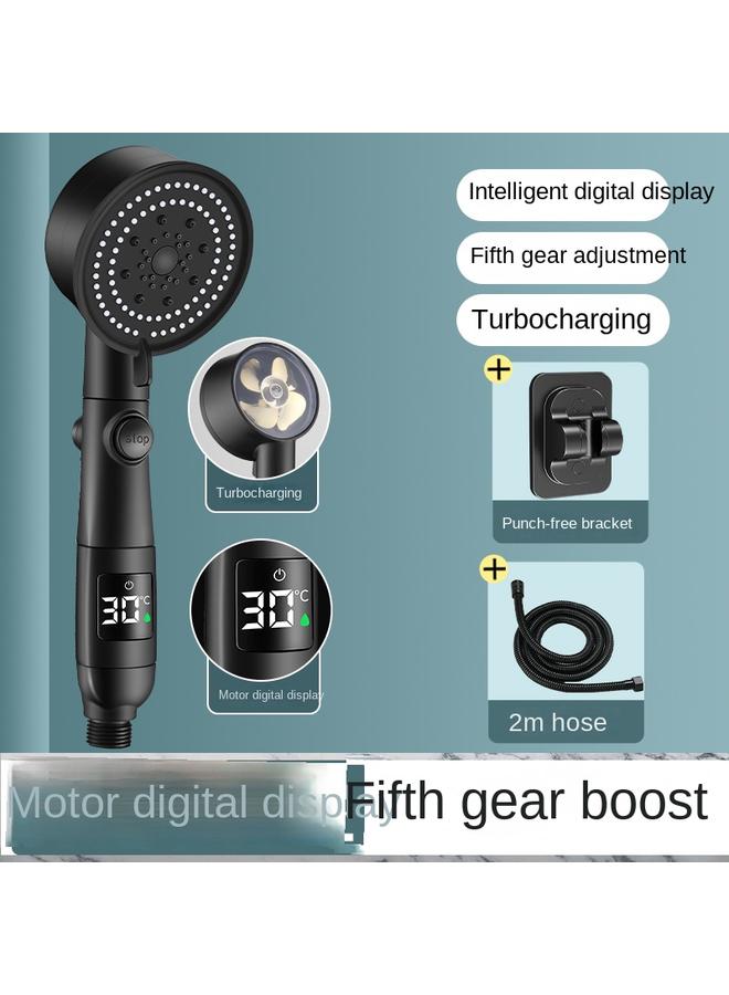 Bluejw Cross-border New 38-degree Water Stop Temperature Display Digital Display Shower Temperature Control Small Man Waist Shower Head Pressurized Shower Head - Image 1