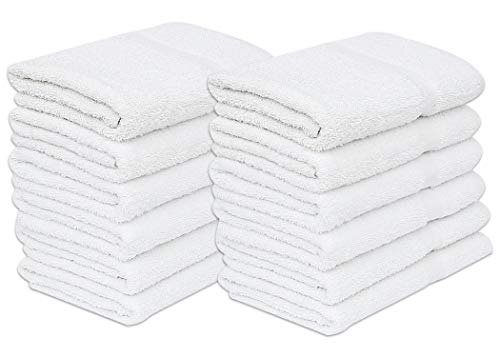 GOLD TEXTILES 12 White Economy Bath Towels Bulk 24x48 Inch Cotton Blend for SoftnessCommercial Grade Easy Care