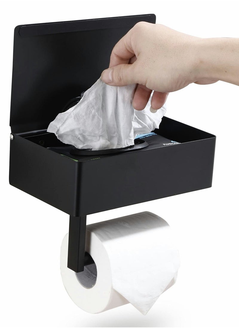 Y&D - 1 Pieces Toilet Paper Holder With Storage Box Stainless Steel Wall Mounted Flushable Matte Wipes For Bathroom Holds Both Tissues And (Black) - Image 1