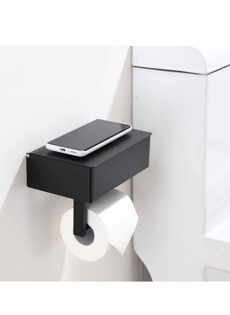 Y&D - 1 Pieces Toilet Paper Holder With Storage Box Stainless Steel Wall Mounted Flushable Matte Wipes For Bathroom Holds Both Tissues And (Black) - Image 1