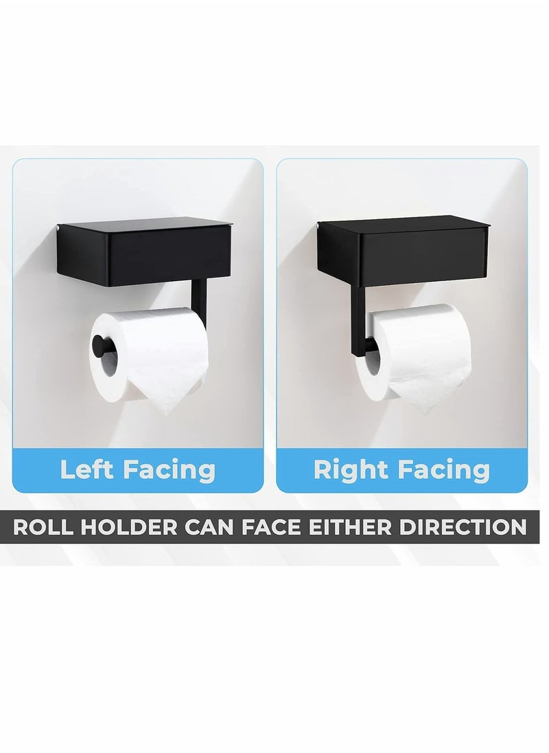 Y&D - 1 Pieces Toilet Paper Holder With Storage Box Stainless Steel Wall Mounted Flushable Matte Wipes For Bathroom Holds Both Tissues And (Black) - Image 1