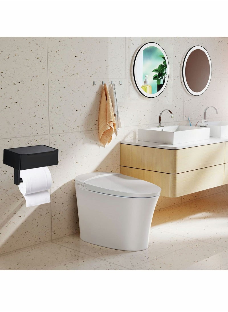 Y&D - 1 Pieces Toilet Paper Holder With Storage Box Stainless Steel Wall Mounted Flushable Matte Wipes For Bathroom Holds Both Tissues And (Black) - Image 1