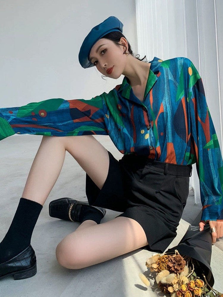 Sister gathering uniform wedding wedding bridesmaid group photo performance clothing 90s retro Hong Kong style floral shirt - Image 3