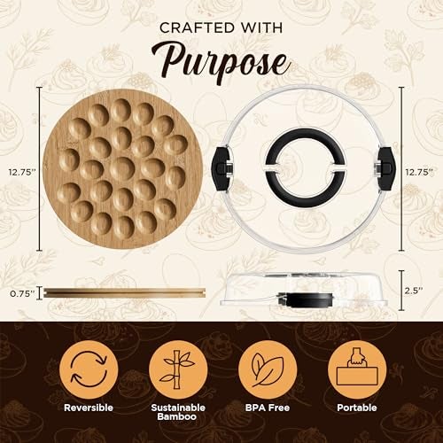 Trayful Deviled Egg Serving Tray with Lid, Reversible Sides, Wooden Storage Container for Appetizers, Party Platter for 22 Deviled Eggs, Bamboo Wood - Image 3