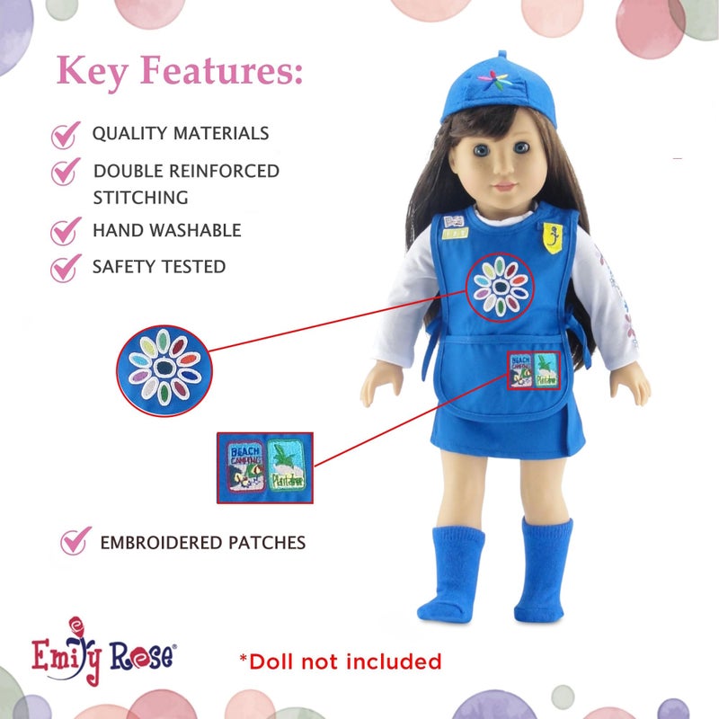 Emily Rose 18 Inch Doll Clothes - 5PC Daisy Girl Scout Uniform Including Embroidered Patches | Officially Licensed | Compatible with American Girl Dolls | USA Business - Image 5