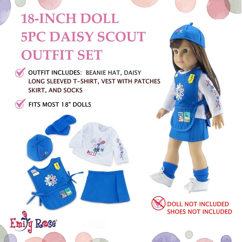 Emily Rose 18 Inch Doll Clothes - 5PC Daisy Girl Scout Uniform Including Embroidered Patches | Officially Licensed | Compatible with American Girl Dolls | USA Business - Image 3