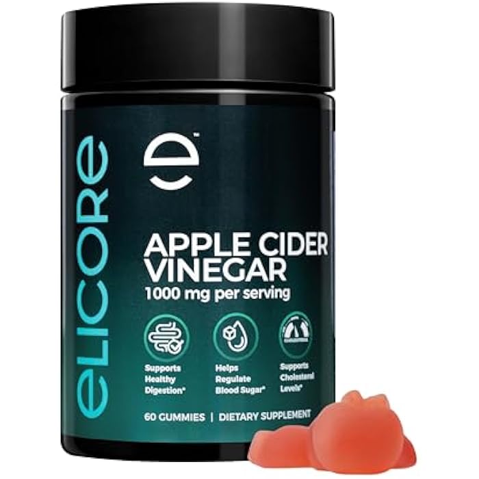 ELICORE Apple Cider Vinegar Gummies 1000mg Metabolism Booster ACV Gummies with Vitamin B12 – Supports Weight Management, Digestion, & Heart Health – Non-GMO Dietary Supplements, 60 Count - Image 1