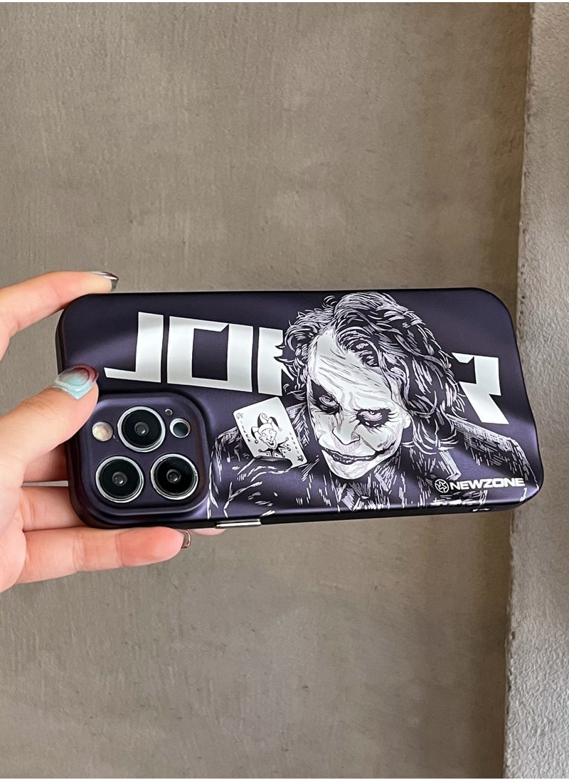 Apple iPhone 14 Pro Max Case with Three-Dimensional Wavy Pattern - DC Joker Phone Case in Black and White