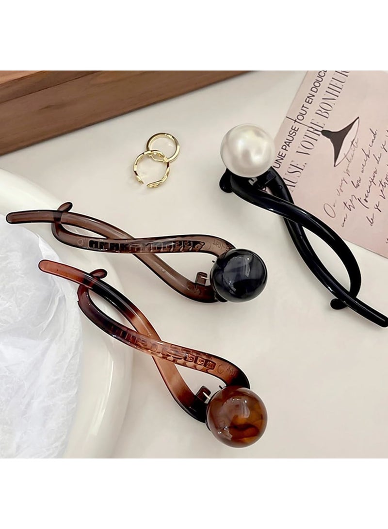SYOSI Elegant Pearl French Hair Barrette, French Twist Hairstyling Accessory for Women & Girls, Non-slip Tousle Pin & Double-claw Claw Clip Design, Stylish Hair Accessories for Every Occasion (3PCS) - Image 2