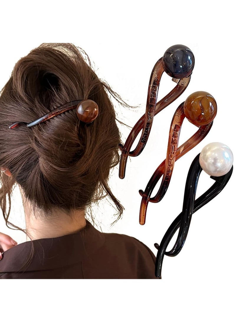 SYOSI Elegant Pearl French Hair Barrette, French Twist Hairstyling Accessory for Women & Girls, Non-slip Tousle Pin & Double-claw Claw Clip Design, Stylish Hair Accessories for Every Occasion (3PCS) - Image 1