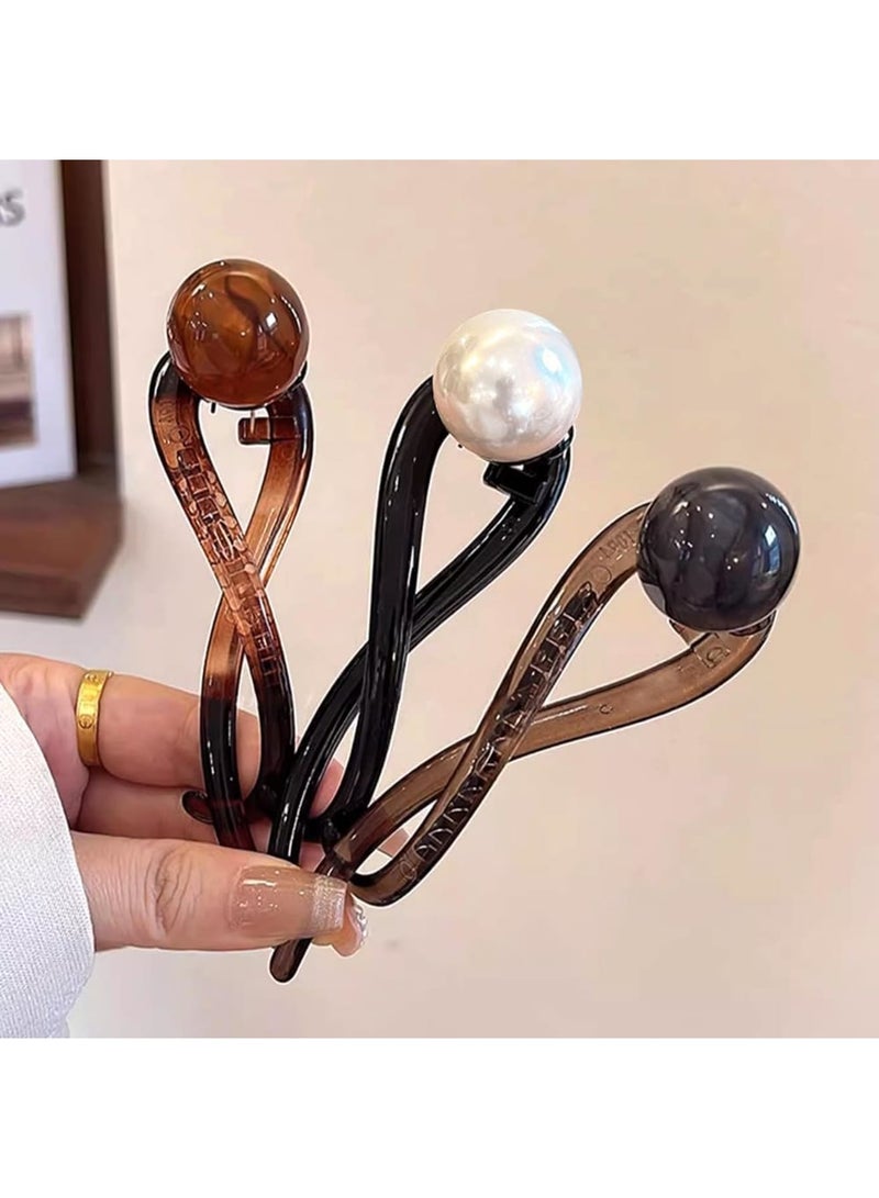 SYOSI Elegant Pearl French Hair Barrette, French Twist Hairstyling Accessory for Women & Girls, Non-slip Tousle Pin & Double-claw Claw Clip Design, Stylish Hair Accessories for Every Occasion (3PCS) - Image 4