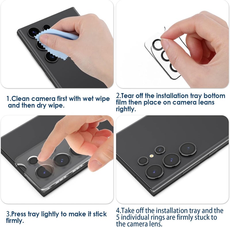 Simpeak 2Pack Bling Camera Lens Protector Compatible with Samsung Galaxy S23 Ultra 5G 68 2023 Individual 9H Tempered Glass Camera Metal Case for S23 Ultra 68 Installation Tray Silver Bling - Image 5