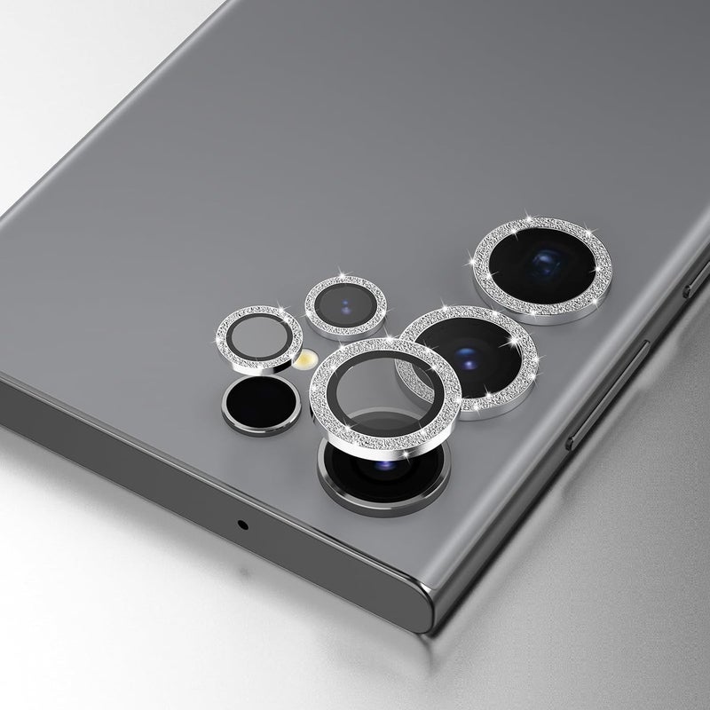 Simpeak 2Pack Bling Camera Lens Protector Compatible with Samsung Galaxy S23 Ultra 5G 68 2023 Individual 9H Tempered Glass Camera Metal Case for S23 Ultra 68 Installation Tray Silver Bling - Image 4