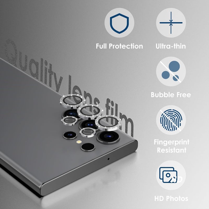 Simpeak 2Pack Bling Camera Lens Protector Compatible with Samsung Galaxy S23 Ultra 5G 68 2023 Individual 9H Tempered Glass Camera Metal Case for S23 Ultra 68 Installation Tray Silver Bling - Image 3