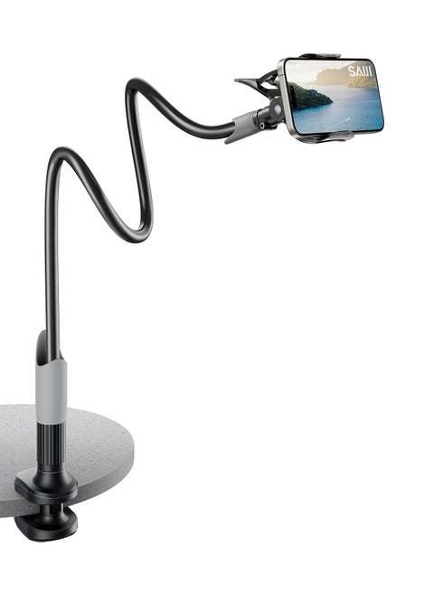 SAIJI Gooseneck Bed Phone Holder, Flexible Long Arm Phone Mount for Desk, Clip Bracket Clamp Stand, iPhone Stand, Mobile Cell Phone Stand Document Camera Nintendo Switch (Black)