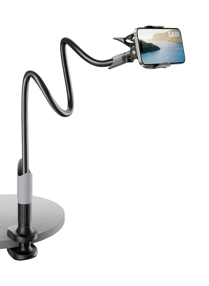 SAIJI Gooseneck Bed Phone Holder, Flexible Long Arm Phone Mount for Desk, Clip Bracket Clamp Stand, iPhone Stand, Mobile Cell Phone Stand Document Camera Nintendo Switch (Black)