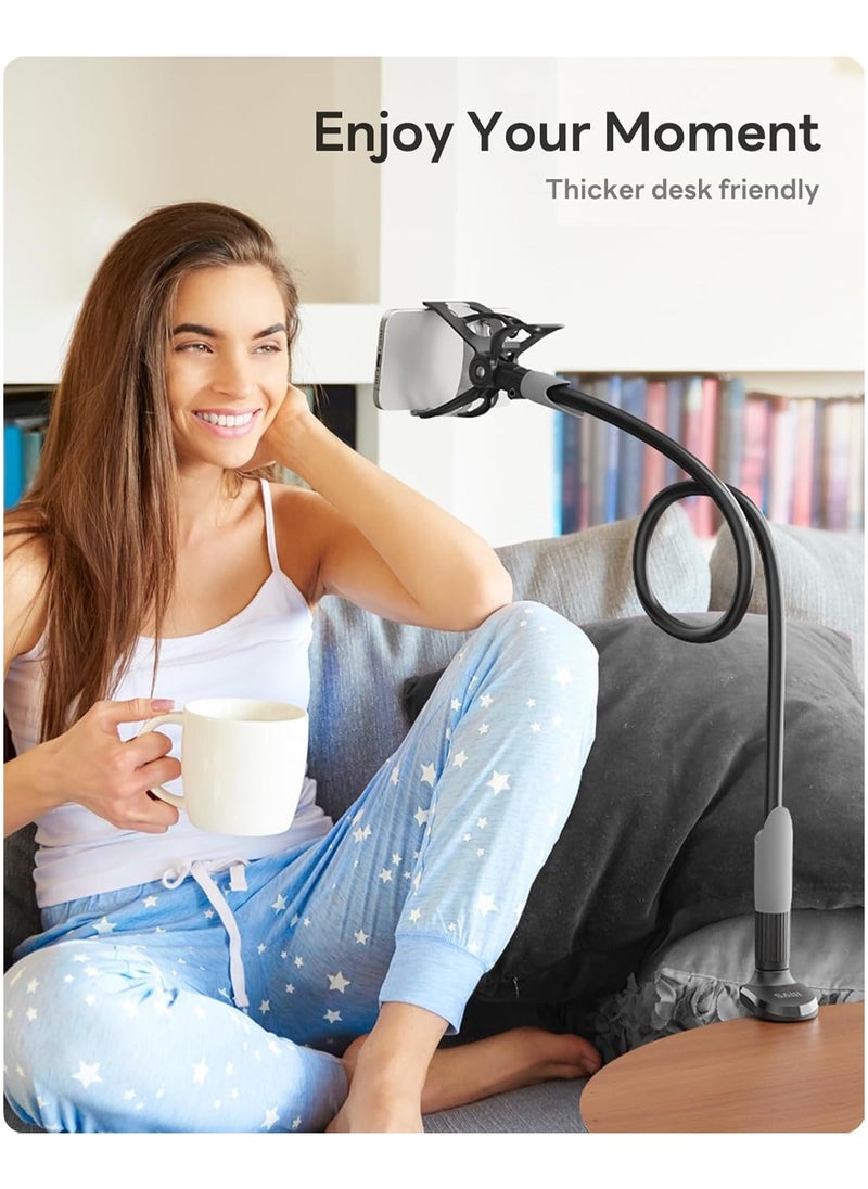 SAIJI Gooseneck Bed Phone Holder, Flexible Long Arm Phone Mount for Desk, Clip Bracket Clamp Stand, iPhone Stand, Mobile Cell Phone Stand Document Camera Nintendo Switch (Black)
