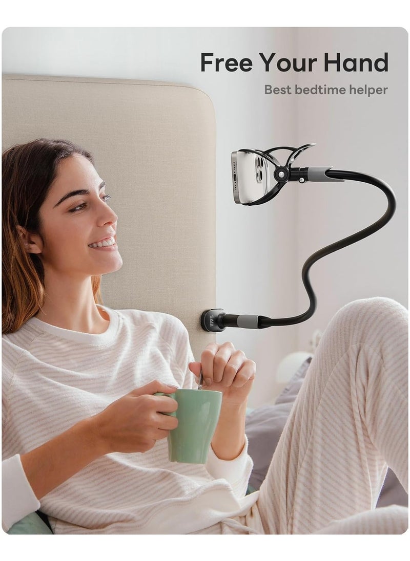 SAIJI Gooseneck Bed Phone Holder, Flexible Long Arm Phone Mount for Desk, Clip Bracket Clamp Stand, iPhone Stand, Mobile Cell Phone Stand Document Camera Nintendo Switch (Black)