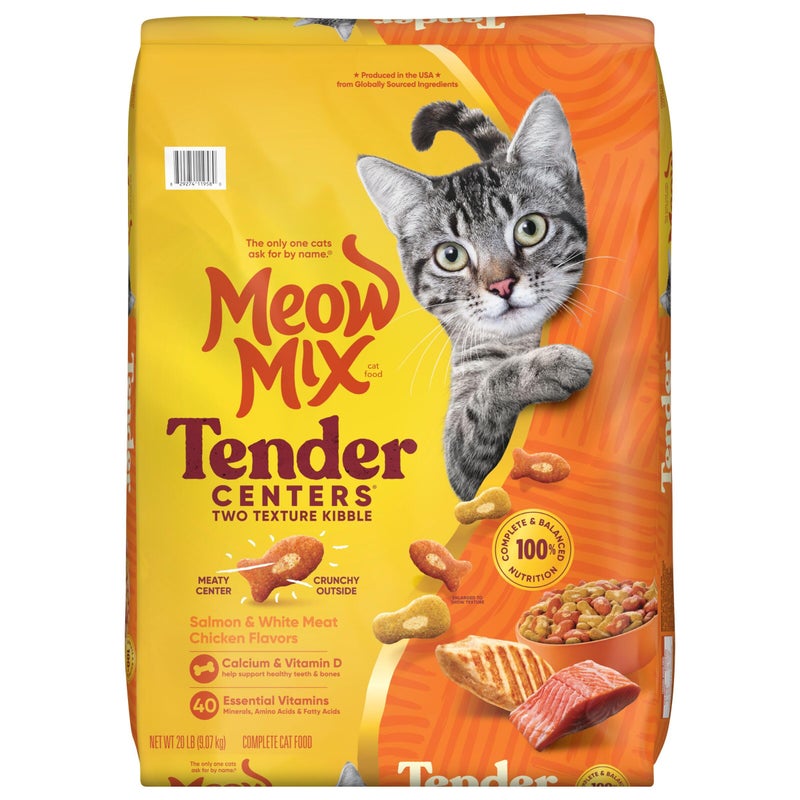 Meow Mix ميو ميكس تندر سنترز، نكهات السلمون واللحم الأبيض من الدجاج، طعام جاف للقطط، كيس 20 lb. - Image 5