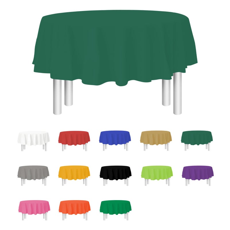 Party Dimensions Green Disposable Plastic Tablecloth for Round Tables (12 Pack) Table Cloths for Parties, Events & Weddings, Indoors & Outdoors, 84 inches, Plastic Table Cover - Image 1