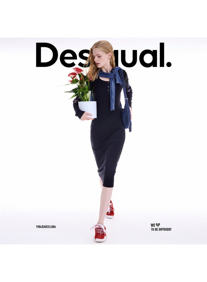 DESIGUAL hand-painted Abstract Floral Print Ribbed Dress - Fall/winter 2025 Collection - Image 2