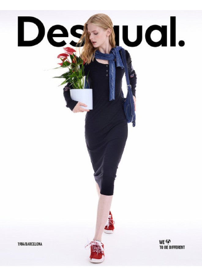 DESIGUAL hand-painted Abstract Floral Print Ribbed Dress - Fall/winter 2025 Collection - Image 1