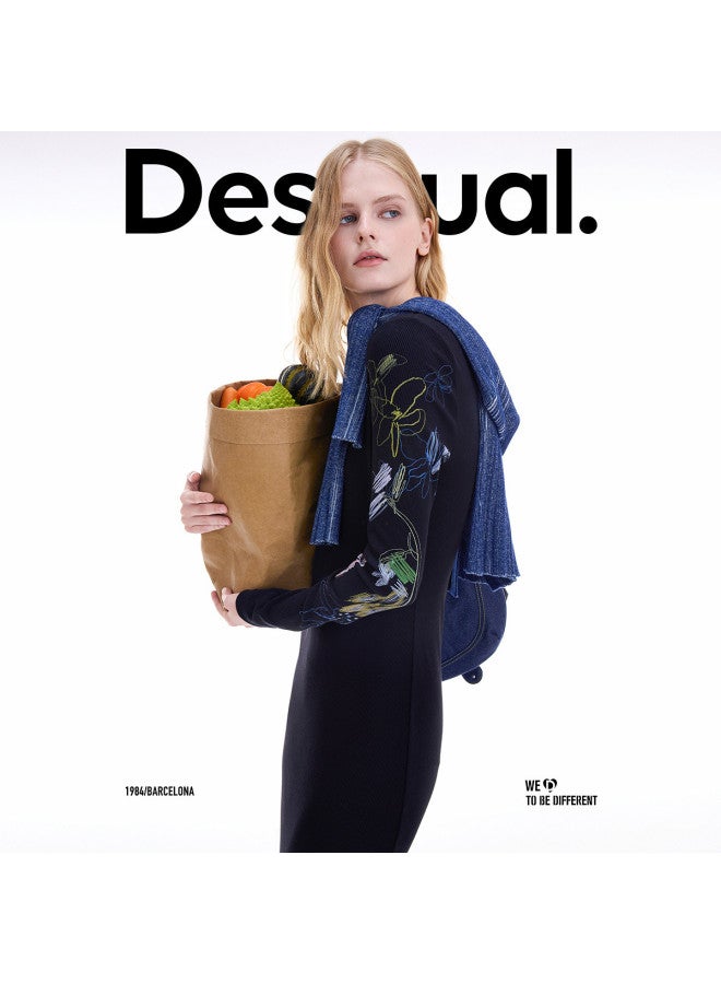 DESIGUAL hand-painted Abstract Floral Print Ribbed Dress - Fall/winter 2025 Collection - Image 4