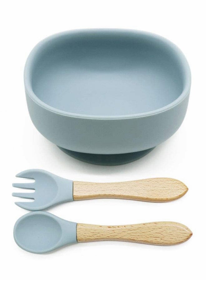 Baby Led Weaning Spoon And Fork, Baby Dishes And Utensils Set For Boy And Girl, Dusty Blue - Image 1