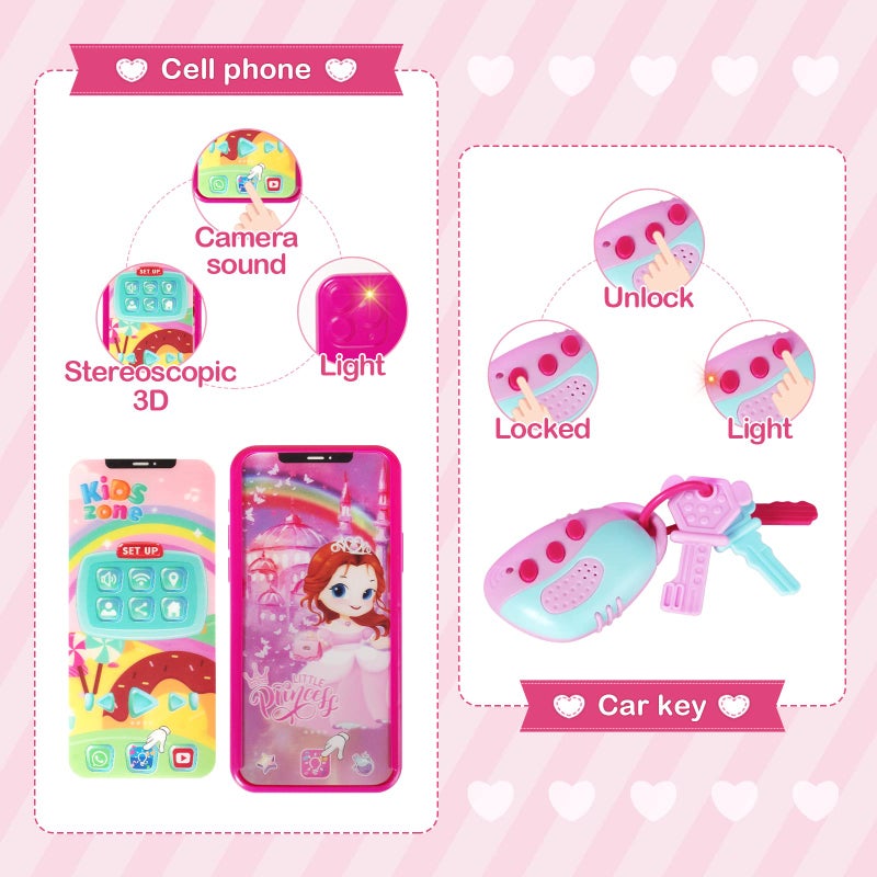 Shemira Play Purse for Little Girls, Princess Pretend Toys for Girls 3 4 5 6 7 8 Years Old, Christmas & Birthday Gift for Kids Age 3-5 4-6 6-8, Toddler Purse with Accessories, Kids Toy Purse,Pink - Image 4