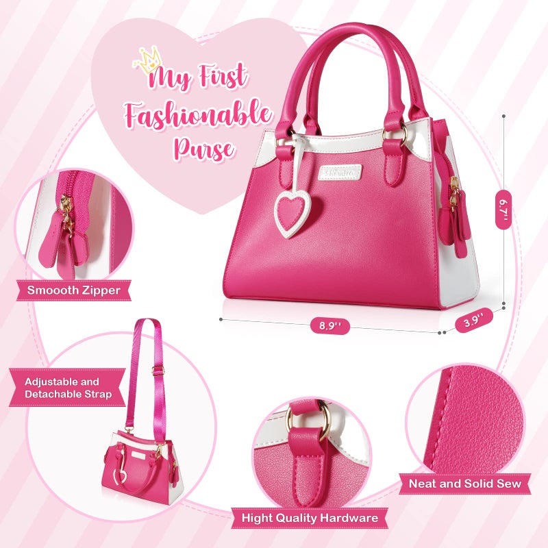 Shemira Play Purse for Little Girls, Princess Pretend Toys for Girls 3 4 5 6 7 8 Years Old, Christmas & Birthday Gift for Kids Age 3-5 4-6 6-8, Toddler Purse with Accessories, Kids Toy Purse,Pink - Image 2