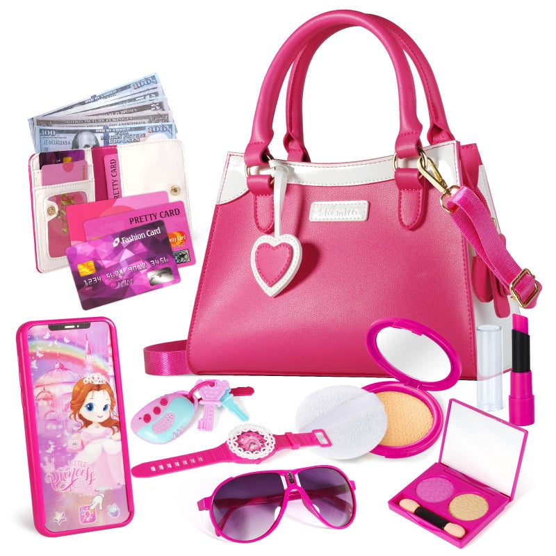 Shemira Play Purse for Little Girls, Princess Pretend Toys for Girls 3 4 5 6 7 8 Years Old, Christmas & Birthday Gift for Kids Age 3-5 4-6 6-8, Toddler Purse with Accessories, Kids Toy Purse,Pink - Image 1