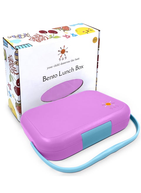 بي اند بي صندوق طعام مع مقبض 4 مساحات تخزين بأحجام مثالية للحصص مقاوم للتسرب صندوق غداء للأطفال الصغار امن للاستخدام في غسالة الصحون صينية بلاستيكية قابلة للإزالة خالية من مادة بيسفينول للأطفال من سن 3 الى 7 سنوات.
