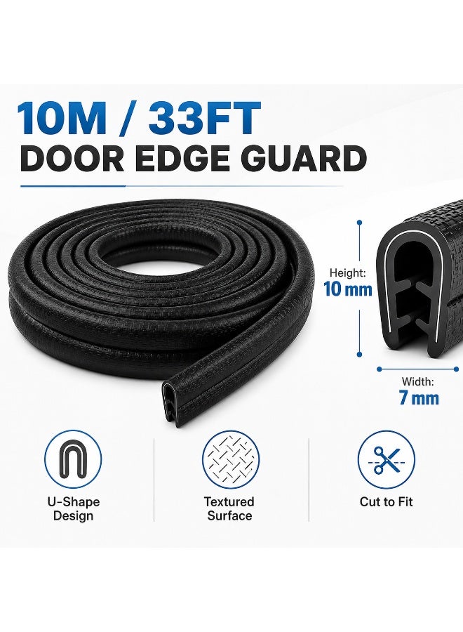 33Ft(10M) Long Car Door Edge Guards,U Shape Trim Rubber Seal Protector Protection Anti-Collision Clips Fit for Most Car| Black | - Image 2