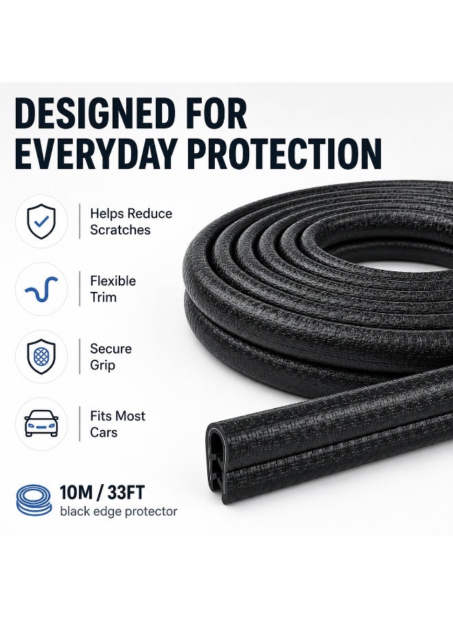 33Ft(10M) Long Car Door Edge Guards,U Shape Trim Rubber Seal Protector Protection Anti-Collision Clips Fit for Most Car| Black | - Image 3