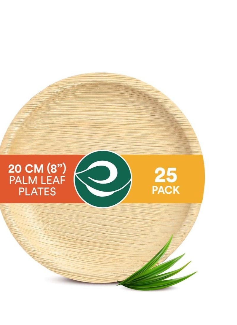 ECO SOUL ECO SOUL 100% Compostable, Biodegradable, Disposable Palm Leaf Plates | Like Bamboo Plates, Eco-friendly 10', 8' | Sturdy, Microwave & Oven Safe | Party, Wedding, Event Plates (25, 8 inch round)  - Image 1